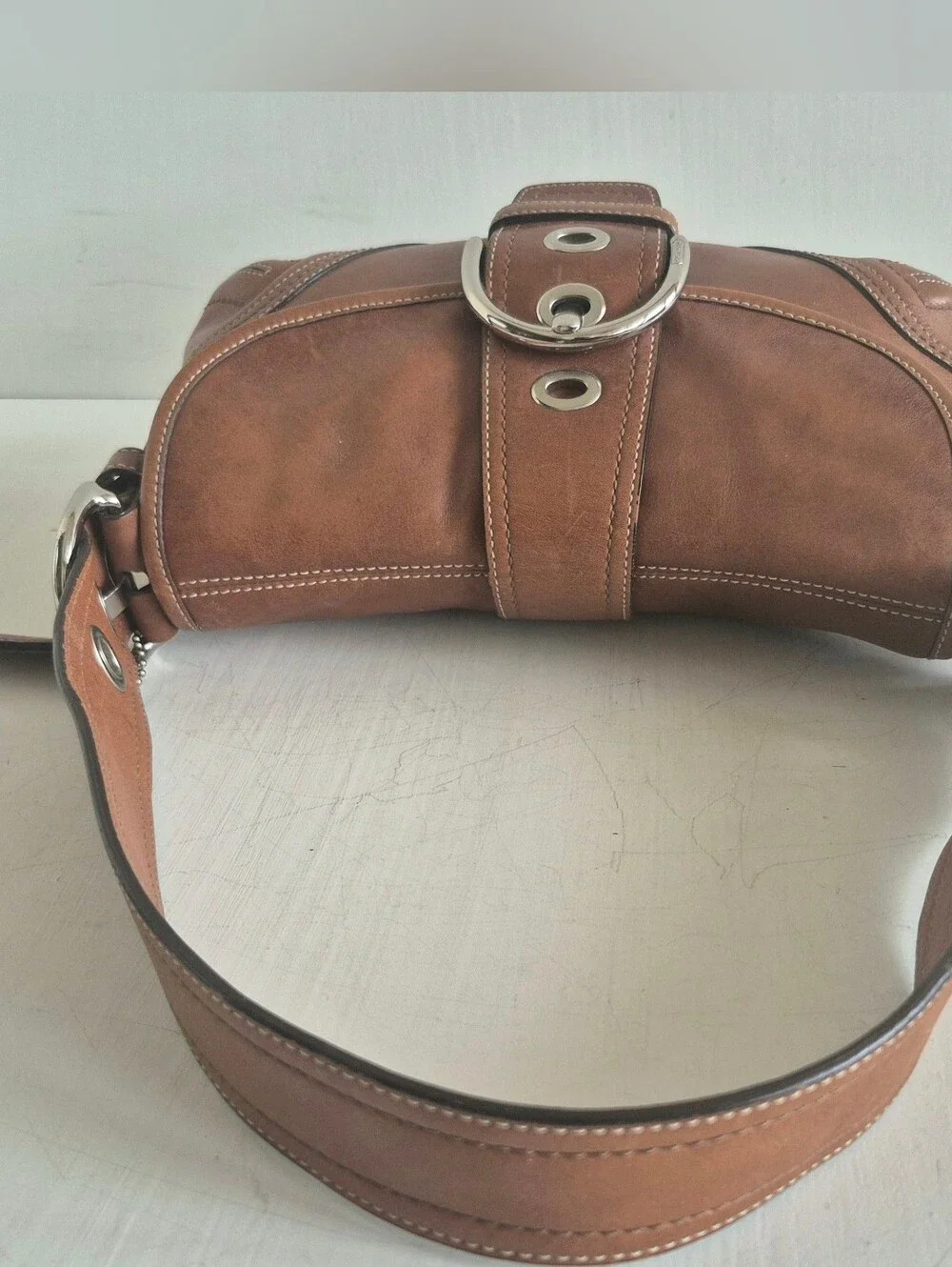 Coach F10188 Vintage Cognac Leather Soho Hobo Shoulder Bag with Silver Hardware